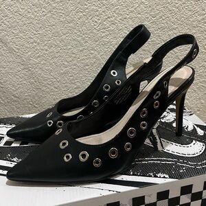 French Connection Black Slingback Heels with Silver Accents